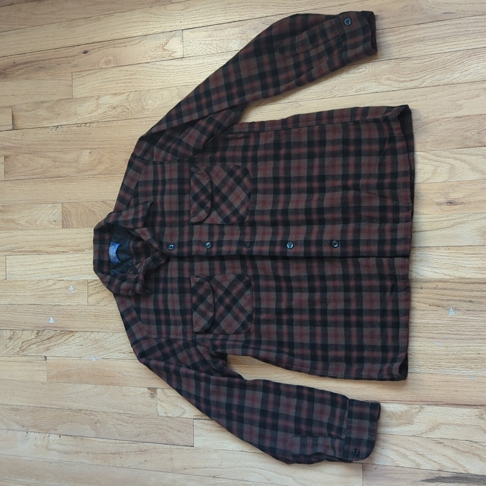 vintage 1960's Pendleton Wool Plaid Shirt - Black and Brown Grunge Classic